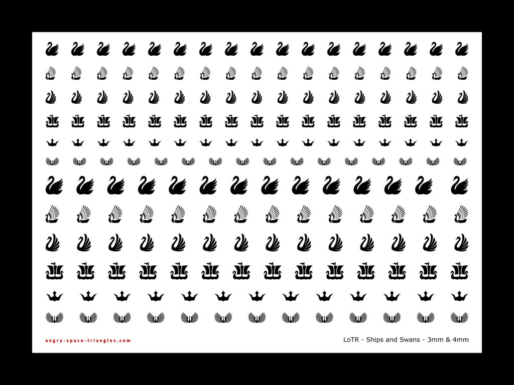 Sheet of 3mm & 4mm Dol Amroth decals in black