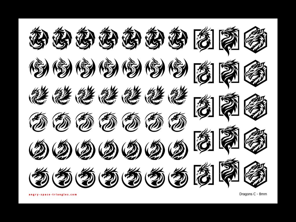 Set of dragon decals, in black