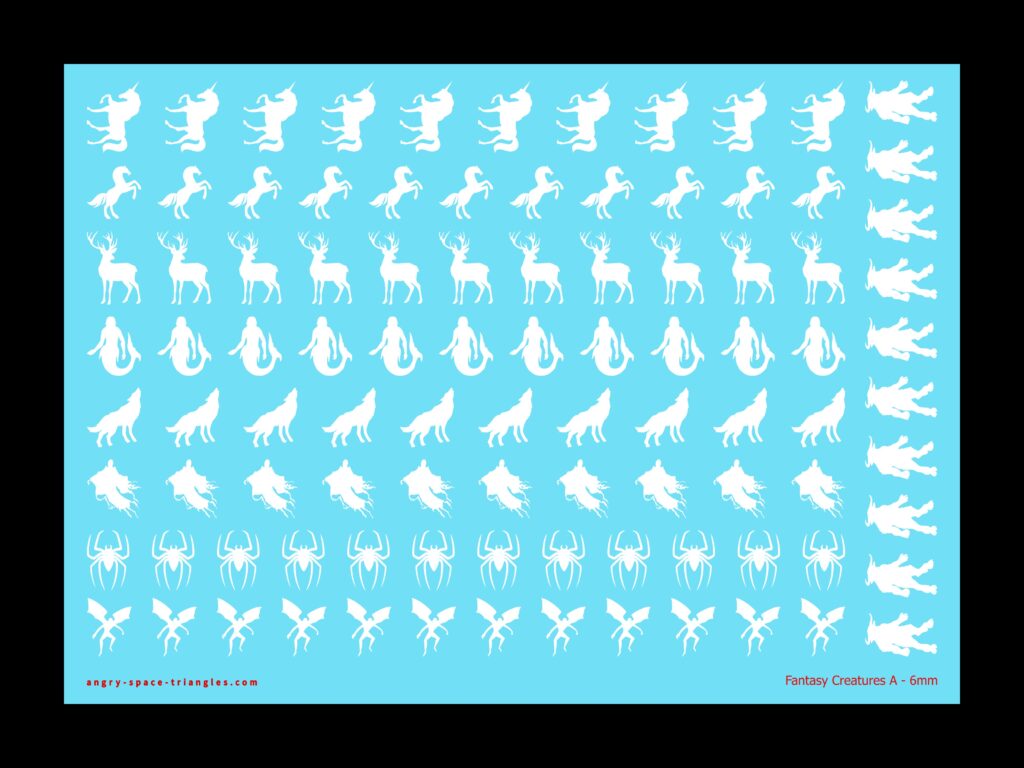 Set of mixed fantasy creature decals, in white