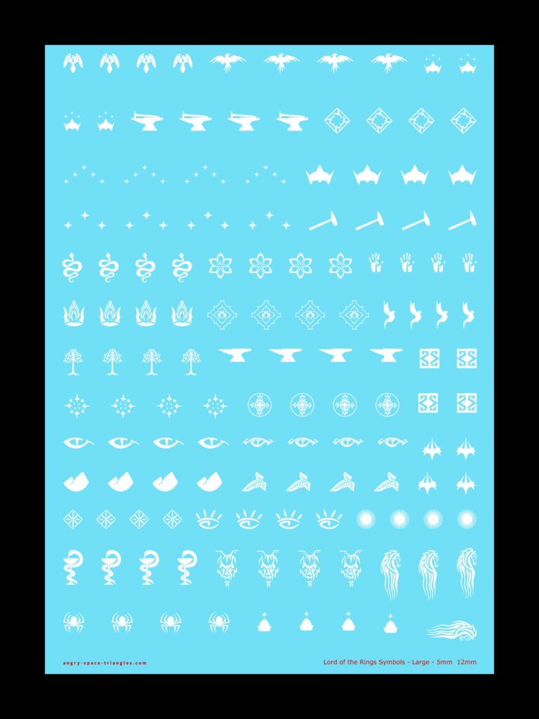 Sheet of Lord of the rings symbols (large, white)