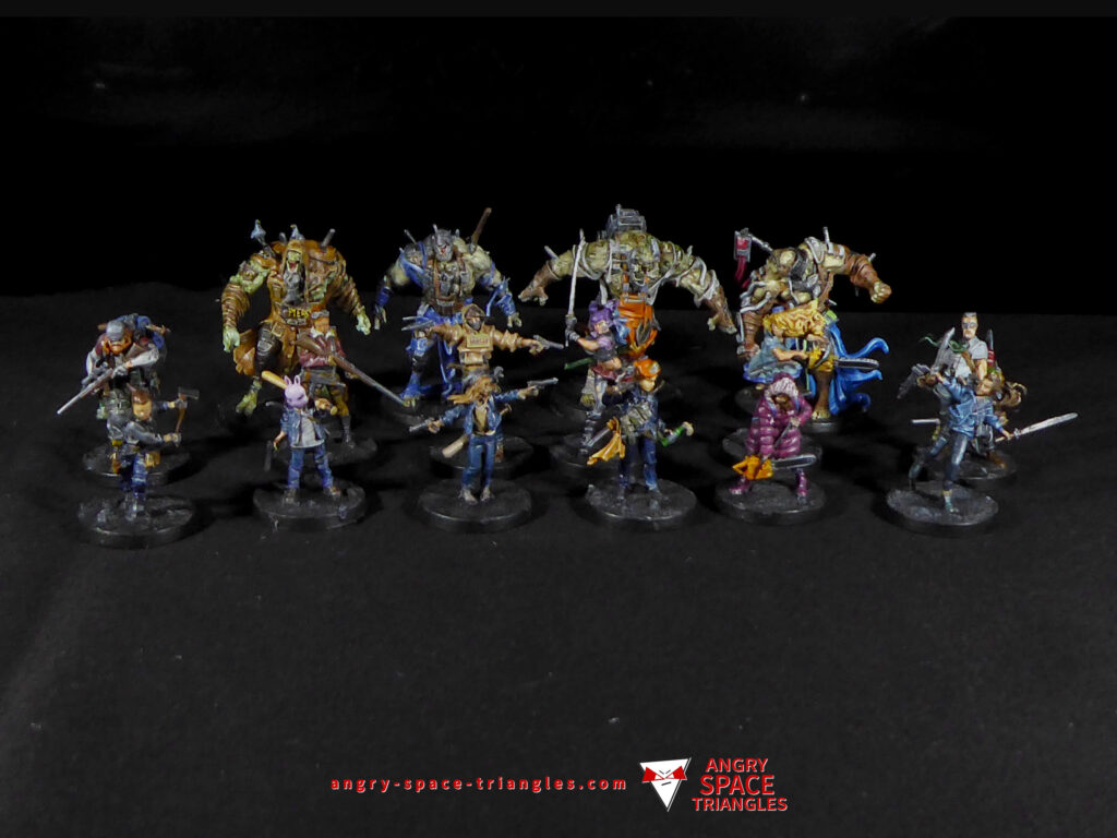 Painted Zombicide 2nd edition player characters and abominations