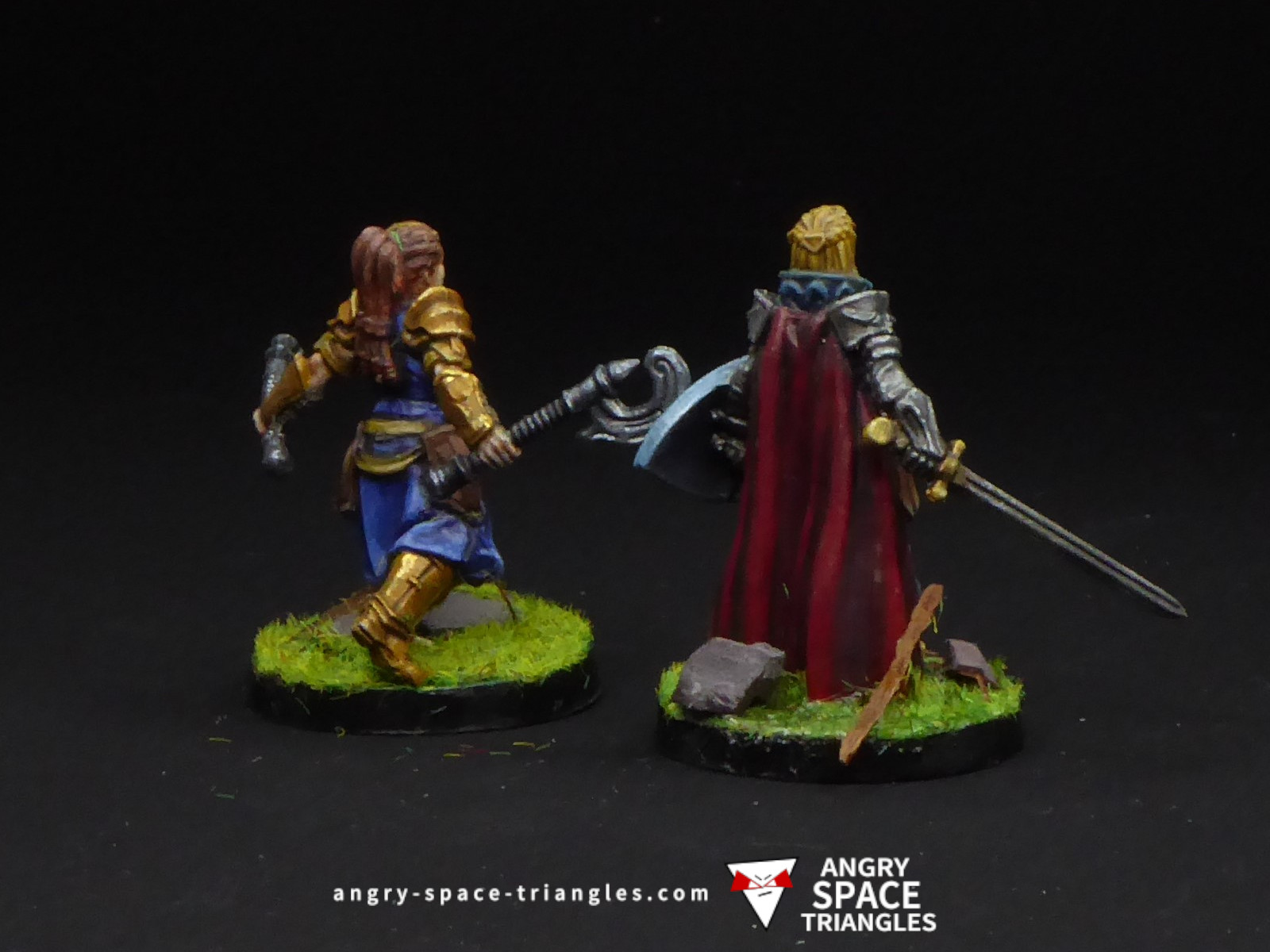Painted elf paladin and human barbarian from Blacklist Miniatures fantasy series 1