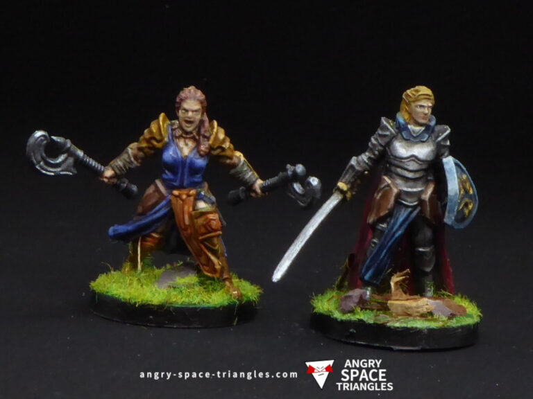 Painted elf paladin and human barbarian from Blacklist Miniatures fantasy series 1 - 5