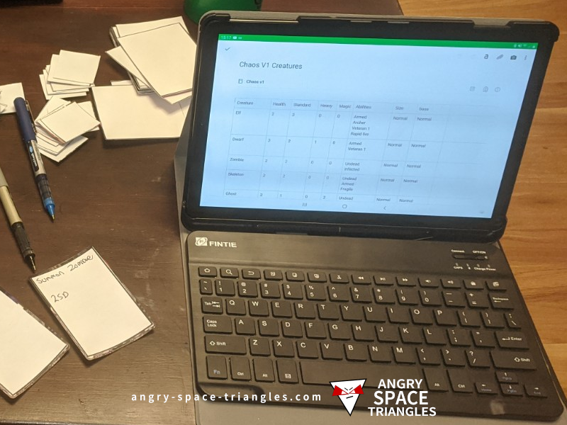 Photo of tablet showing a table of data